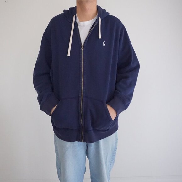 Polo Ralph Lauren Navy 100% Cotton Zip Up Hoodie Sweater 2XL - Picture 1 of 11